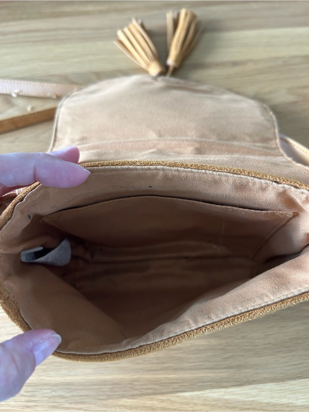 Mustard Suede Crossbody Saddle Bag with Braided Detail - Picture 4 of 6